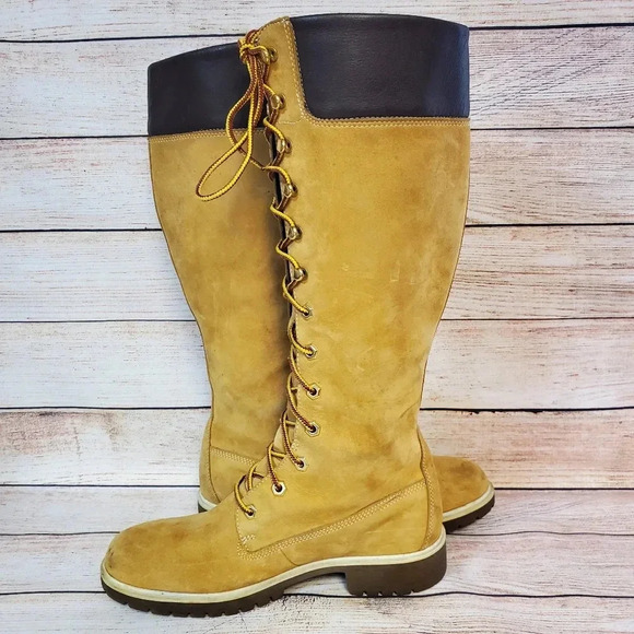 Timberland Women's 7 M Tan Nubuck Leather Waterproof 14" Knee High Lace Up Boots - Picture 9 of 12